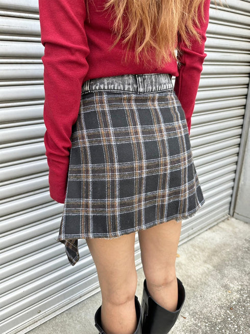 チェックシャツドッキングデニムショートパンツ